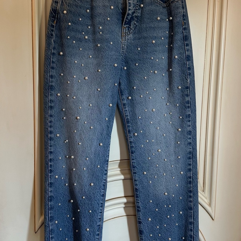 Women's Blue Pearl Embellished Jeans
